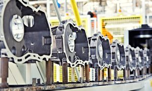 assembly line in an automotive manufacturing facility